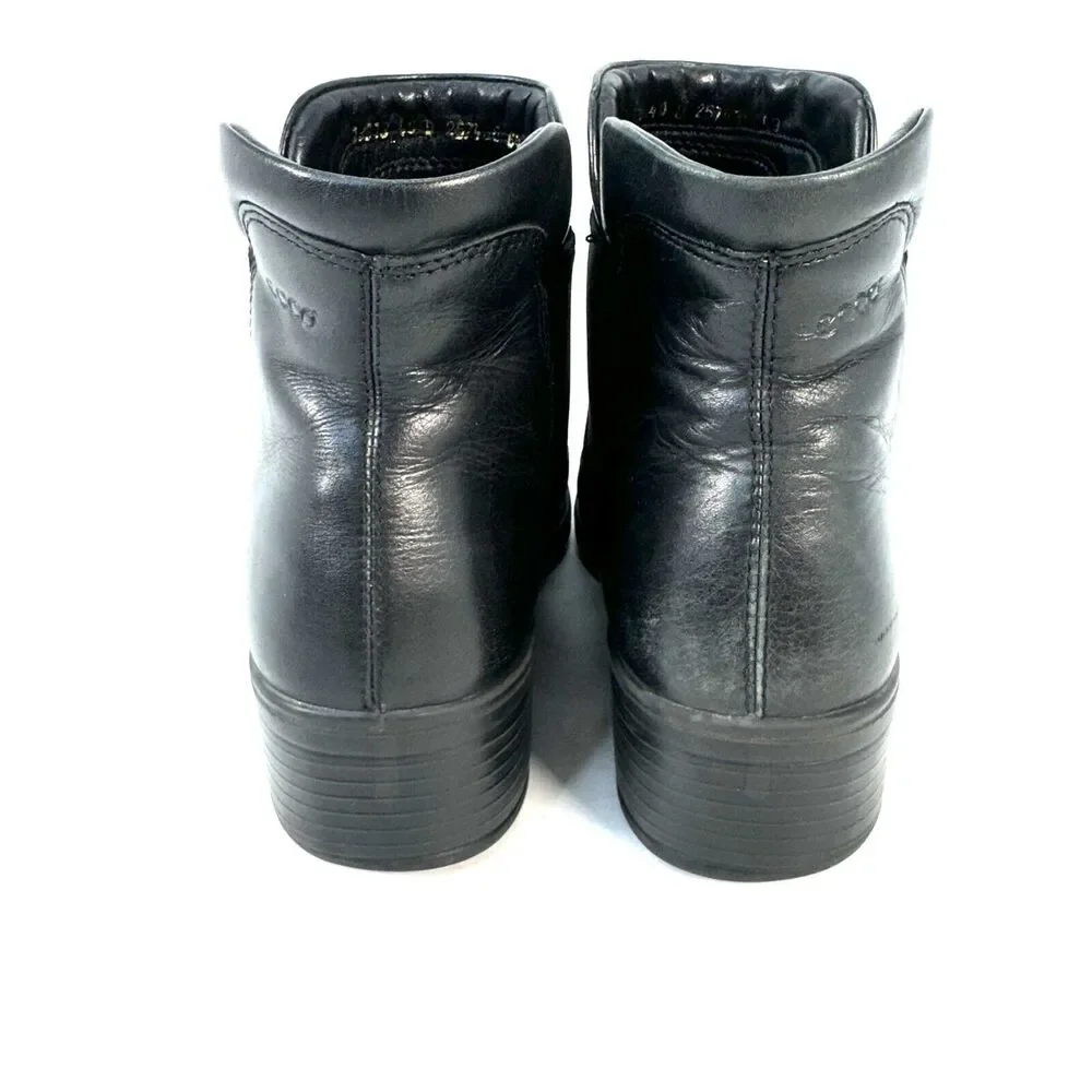 Ecco Light Black Leather Slip On Ankle Boots Size EU 40 / US 9.5 Chelsea Healed